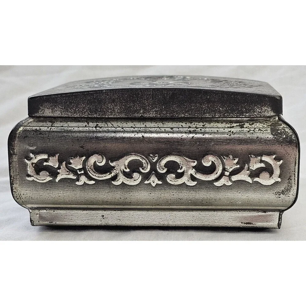 Vintage RARE Ornate Metal Trinket Box–Western Germany Sailing Ship & Scrollwork